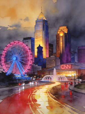 Atlanta City Towers at Golden Hour Watercolor Canvas Print