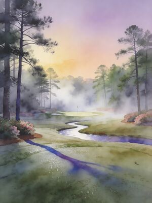 Augusta National Aerial Panorama Watercolor Canvas Print