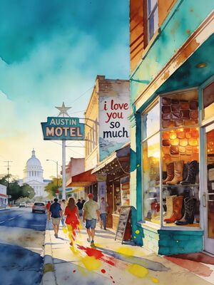 Austin South Congress Avenue Eclectic Shops Watercolor Canvas Print