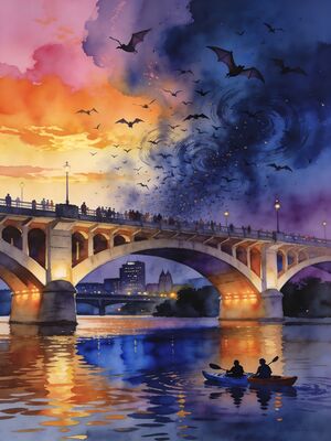 Austin Sixth Street Neon Night Watercolor Canvas Print