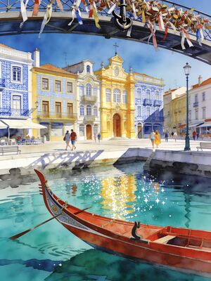 Aveiro Morning Lane Mist Watercolor Canvas Print
