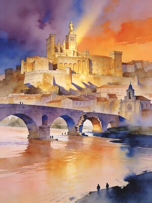 Avignon Papal Palace Watercolor Canvas Print