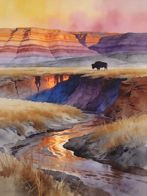 Badlands National Park Striped Buttes Watercolor Canvas Print