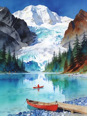 Banff Moraine Lake at Dawn Watercolor Canvas Print