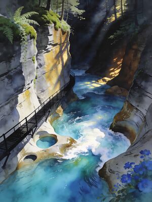 Banff Bow Valley Mountain Panorama Watercolor Canvas Print