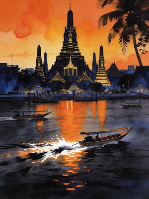 Bangkok Grand Palace Emerald Buddha Temple Watercolor Canvas Print