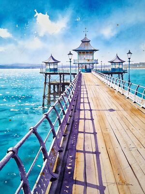 Bangor Pier on the Menai Strait Watercolor Canvas Print