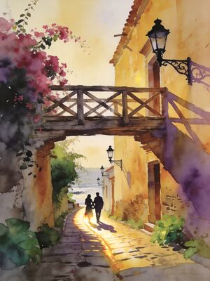 Barranco Lima Bridge of Sighs Watercolor Canvas Print