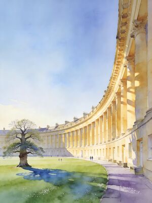 Bath Abbey and the Roman Baths Watercolor Canvas Print