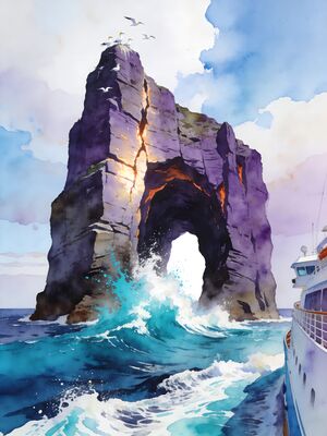 Bay of Islands Hole in the Rock Cruise Watercolor Canvas Print