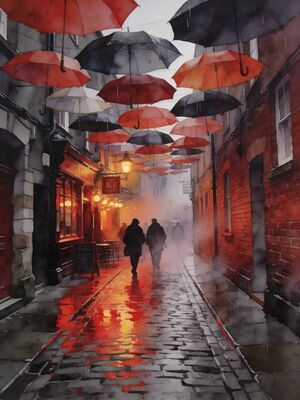 Belfast Historic Quarter Cobblestone Walk Watercolor Canvas Print