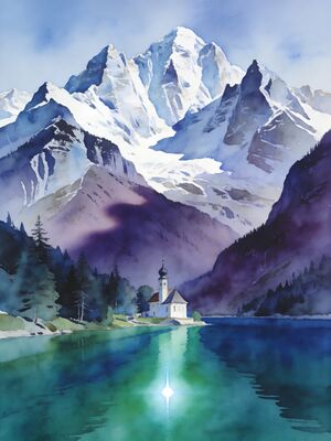 Berchtesgaden Alpine Meadow Watercolor Canvas Print