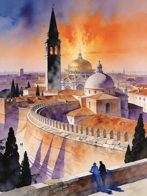 Bergamo Citta Alta Watercolor Canvas Print