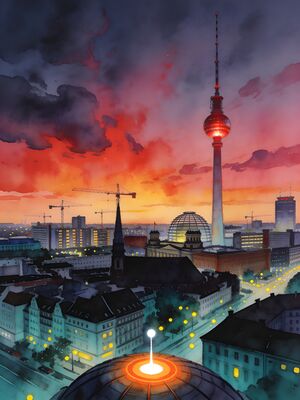 Berlin Mauerpark Flea Market Watercolor Canvas Print