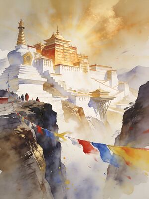 Bhutan Tiger's Nest Monastery on Cliff Face Watercolor Canvas Print