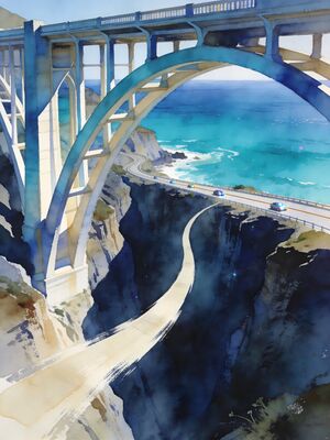Big Sur Bixby Bridge Coastline Watercolor Canvas Print