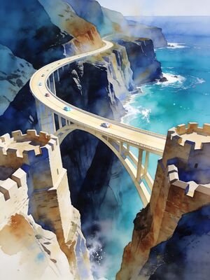 Big Sur Pfeiffer Beach Keyhole Rock Watercolor Canvas Print