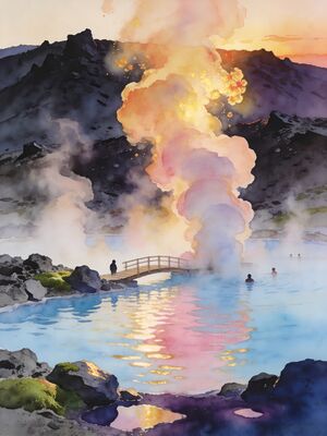 Blue Lagoon Iceland Classic View Watercolor Canvas Print
