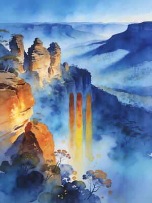 Blue Mountains Mountain Lake Watercolor Canvas Print