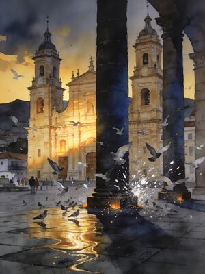 Bogota La Candelaria Colonial Street Watercolor Canvas Print