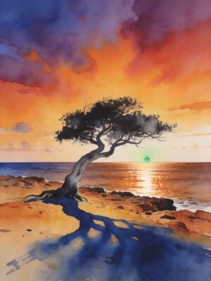 Bonaire Sunset Coast Watercolor Canvas Print