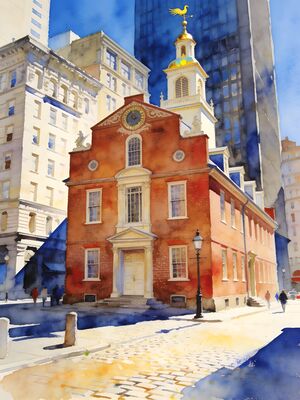 Boston Beacon Hill Acorn Street Watercolor Canvas Print
