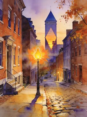 Boston North End Hanover Street Watercolor Canvas Print