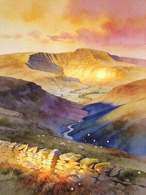 Brecon Beacons Dawn from the Viewpoint Watercolor Canvas Print
