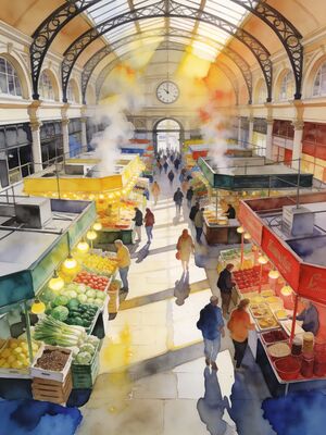 Bristol St Nicholas Market Arcade Watercolor Canvas Print