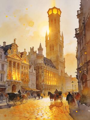 Bruges Medieval Lane Watercolor Canvas Print