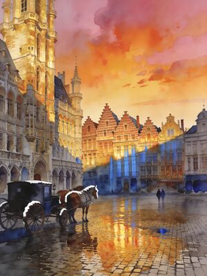 Bruges Grote Markt Golden Hour Watercolor Canvas Print