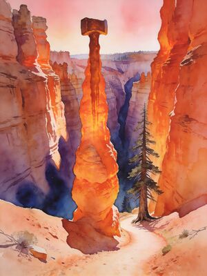 Bryce Canyon Rainbow Point Panorama Watercolor Canvas Print