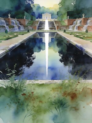Bushy Park Palace Facade Watercolor Canvas Print