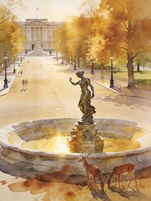 Bushy Park Garden Walk Watercolor Canvas Print