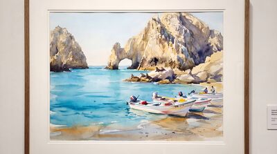 Cabo San Lucas Fishing Boats Bay Watercolor Canvas Print
