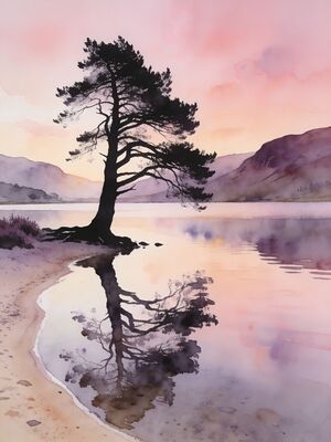 Cairngorms Loch Morlich Sunrise Watercolor Canvas Print