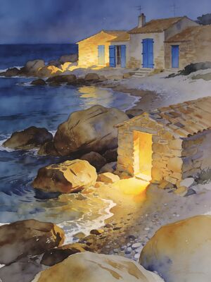 Calanques Sunset Shore Watercolor Canvas Print