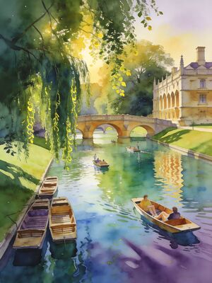 Cambridge Kings College Chapel Lane Watercolor Canvas Print