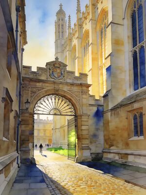Cambridge Backs Bridge Punts Watercolor Canvas Print