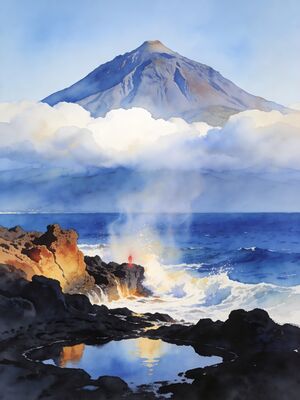 Canary Islands Teide Volcanic Coast Watercolor Canvas Print