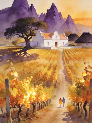 Cape Winelands Stellenbosch Vineyard Watercolor Canvas Print