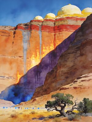 Capitol Reef Waterpocket Fold Colorful Cliffs Watercolor Canvas Print