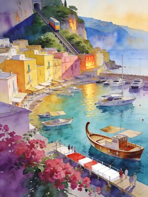 Capri Harbor Marina Grande Watercolor Canvas Print