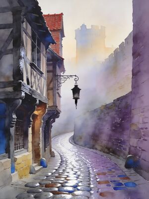 Carcassonne Historic Quarter Cobblestone Walk Watercolor Canvas Print