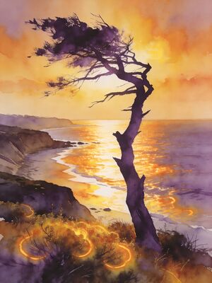 Catalina Island Sunset Coast Watercolor Canvas Print