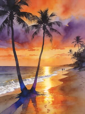 Cayman Islands Sunset Coast Watercolor Canvas Print