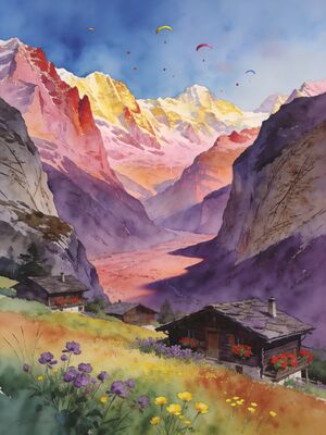 Chamonix Mont Blanc Summit Panorama Watercolor Canvas Print