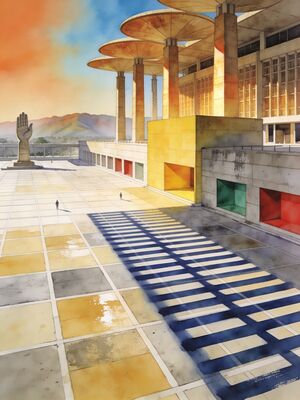 Chandigarh Rock Garden Sculptures Watercolor Canvas Print