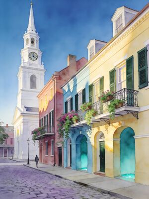 Charleston City Market Sweetgrass Vendors Watercolor Canvas Print