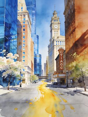 Chicago Michigan Avenue Magnificent Mile Watercolor Canvas Print